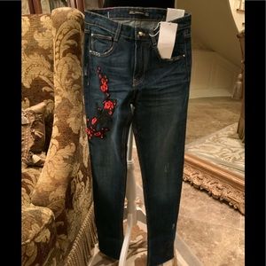ZARA Jeans trf Denim Wear NEW Size 2 Embroidery
